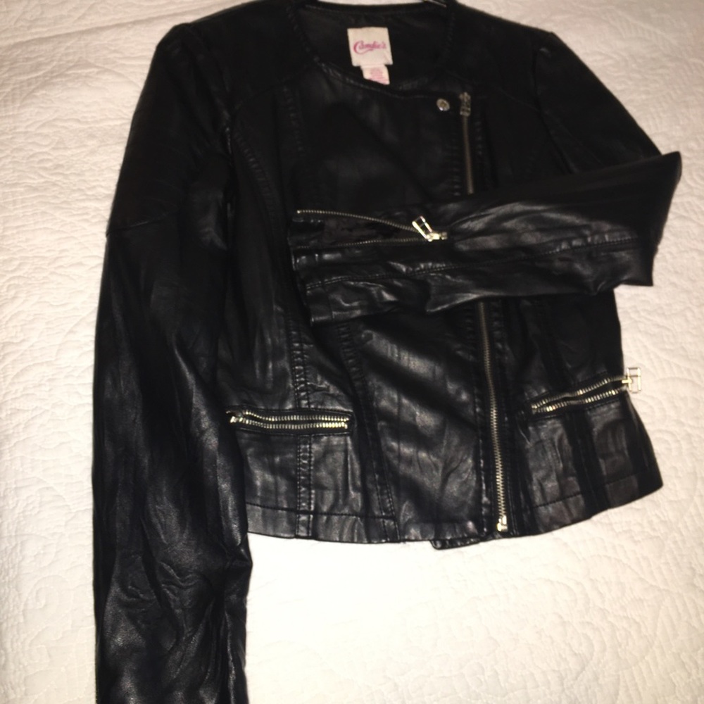 Black imitation leather ladies jacket
